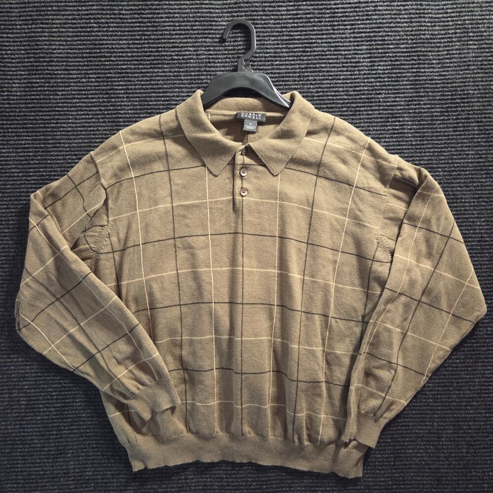 VTG Harold Powell Polo Sweater Green Checkered Lined Men's XL 100% Cotton